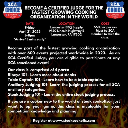 SCA Steak Judge Certification Class Lancaster PAMid Atlantic Barbecue
